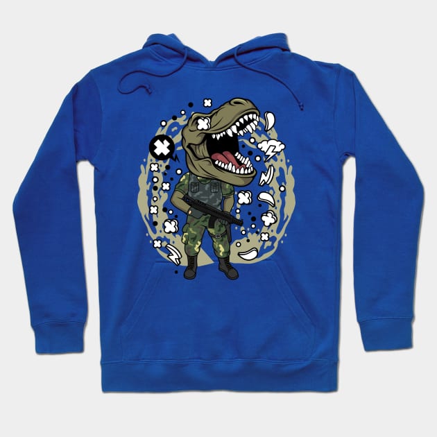 T Rex Army Illustration Hoodie by Mako Design 